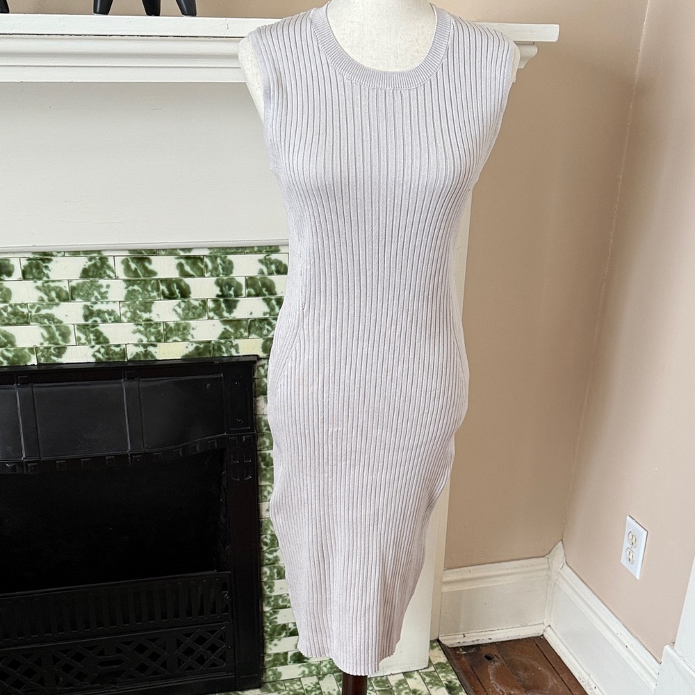 Magaschoni Grey Ribbed Fine Knit Dress